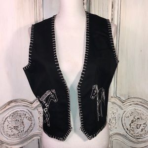 VINTAGE Southwest Canyon 100% Cotton Black Denim Embroidered Vest
